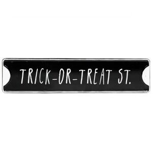 Halloween Directional Embossed Enamel Metal Road Sign Black Trick or Treat St